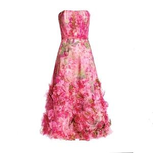 Marchesa Notte Women's Textured Printed A-Line Dress - Pink